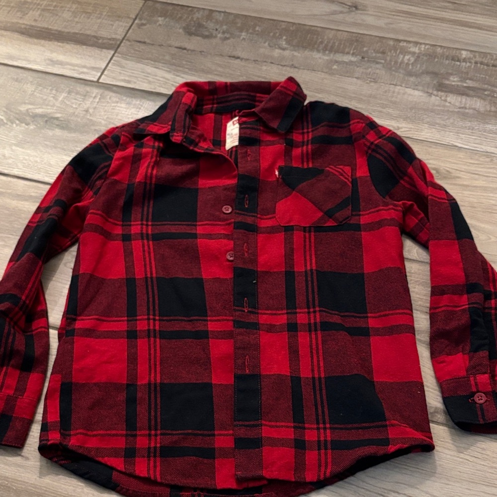 Levi's Kids Red and Black Plaid Button Down Shirt size small